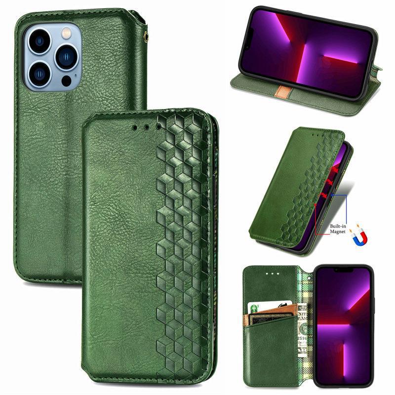 Diamond Patchwork Flip Leather Case with Magnetic Closure and Card Slot